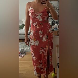 Resa, Spaghetti Strap Cowl Neck Satin Slip Dress, Medium